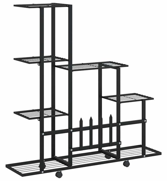Fekete acél virágtartó állvány kerékkel 94,5 x 25 x 92,5 cm