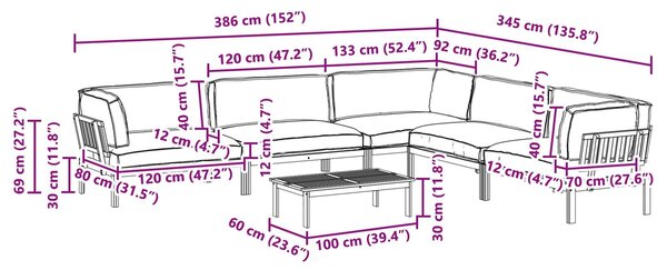 VidaXL Kanapészett párnával, 6 részes, Antracit, Tömör Akácfa