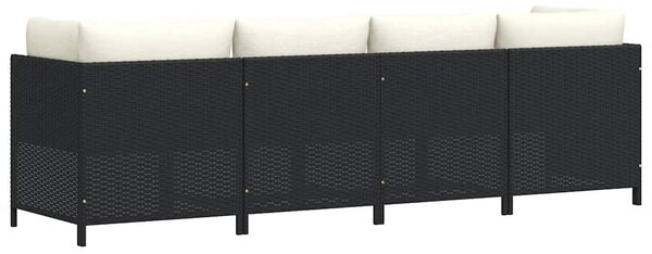 4 személyes fekete polyrattan kerti kanapé párnákkal