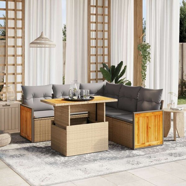 VidaXL Polyrattan Kerti Ülőgarnitúra - 6 részes - Bézs
