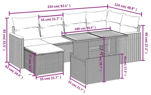 VidaXL Polyrattan Kerti Ülőgarnitúra - 7 részes - Bézs