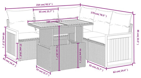 VidaXL Polyrattan Kerti Ülőgarnitúra - 6 részes - Bézs