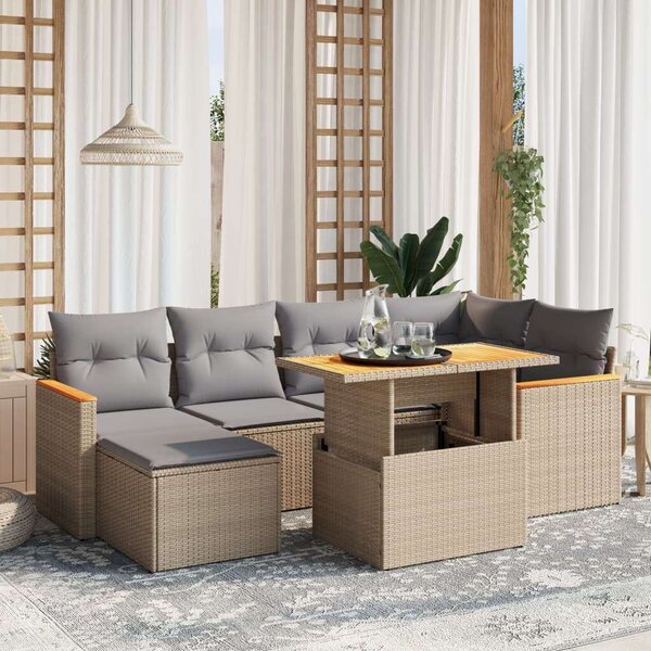 VidaXL Polyrattan Kerti Ülőgarnitúra - 7 részes - Bézs