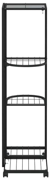 4 szintes fekete vas virágtartó állvány kerekekkel 44x23x80 cm