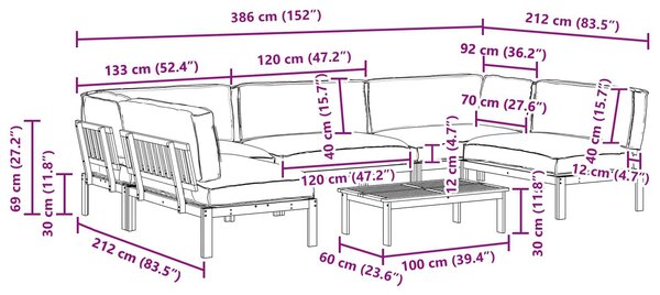 VidaXL Kanapé Szett párnával Egyszínű 6 pcs Antracit Tömör Akácfa