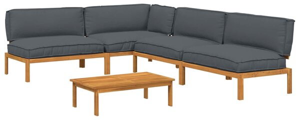 VidaXL Kanapé Szett párnával Egyszínű 5 pcs Antracit Tömör Akácfa