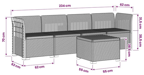 VidaXL 4 személyes kerti kanapé, rattan hatású PP barna