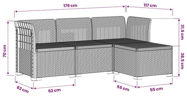 VidaXL 4 személyes kerti kanapé rattan hatású PP világosszürke