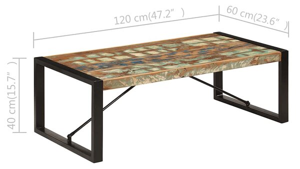 Tömör újrahasznosított fa dohányzóasztal 120 x 60 x 40 cm