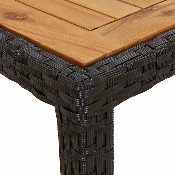 Fekete polyrattan és akácfa kerti asztal 190 x 90 x 75 cm