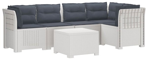 VidaXL 5 személyes kerti kanapé párnákkal, rattan hatású, PP, fehér