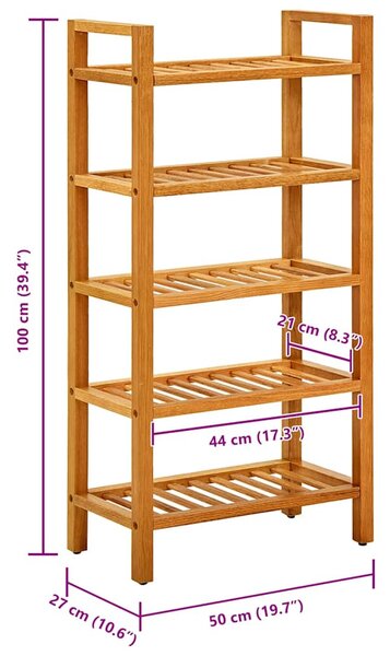 Tömör tölgyfa cipőtartó 5 polccal 50 x 27 x 100 cm