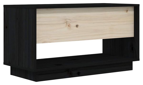 Fekete tömör fenyőfa TV-szekrény 74x34x40 cm