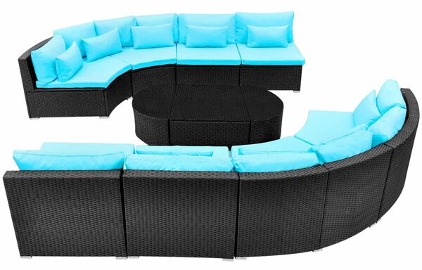 VidaXL Kerek kanapé szett 11 pcs Kék polirattan