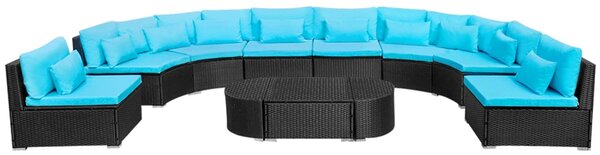 VidaXL Kerek kanapé szett 11 pcs Kék polirattan