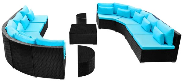 VidaXL Kerek kanapé szett 11 pcs Kék polirattan