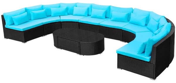 VidaXL Kerek kanapé szett 11 pcs Kék polirattan