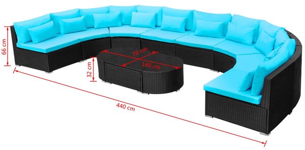 VidaXL Kerek kanapé szett 11 pcs Kék polirattan