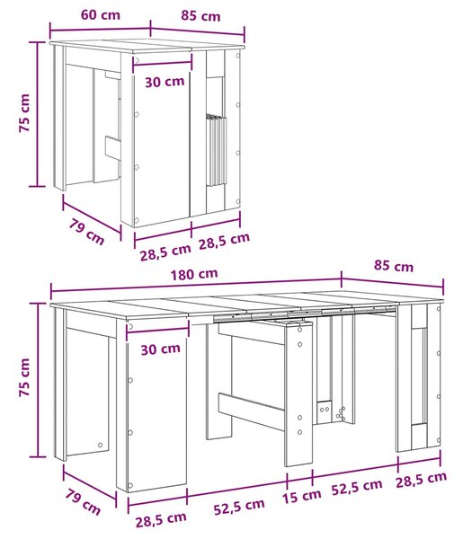 VidaXL Étkezőasztal 180 x 85 x 75 cm Szerelt Fa Antik Fa Négyszögletes