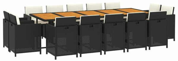 VidaXL 15 részes fekete polyrattan kerti étkezőgarnitúra párnákkal