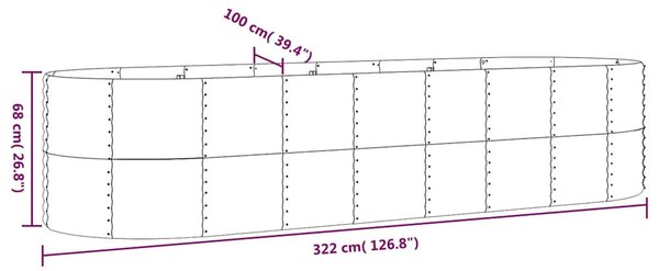 Antracitszürke horganyzott acél kerti magaságyás 322x100x68 cm