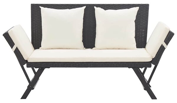 Fekete polyrattan kerti pad párnákkal 176 cm