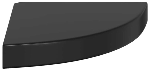 Magasfényű fekete MDF lebegő sarokpolc 25 x 25 x 3,8 cm