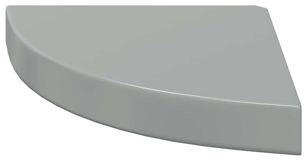 2 db magasfényű szürke MDF lebegő sarokpolc 25 x 25 x 3,8 cm