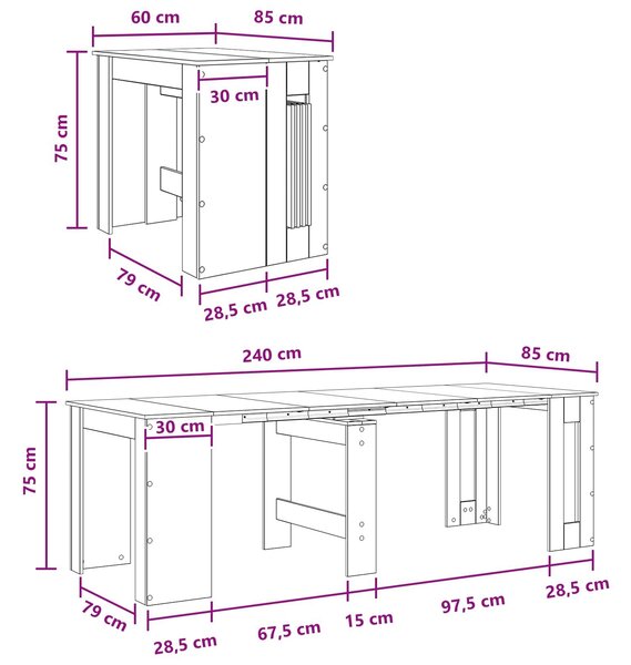 VidaXL Étkezőasztal 240 x 85 x 75 cm Szerelt Fa Antik Fa Négyszögletes