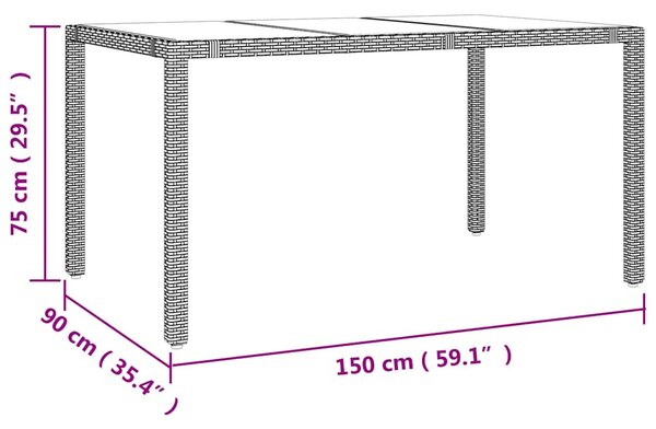 Tópszínű polyrattan és edzett üveg kerti asztal üveg lappal