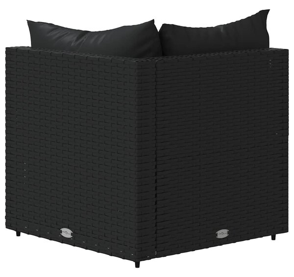 2 db fekete polyrattan kerti sarokkanapé párnákkal