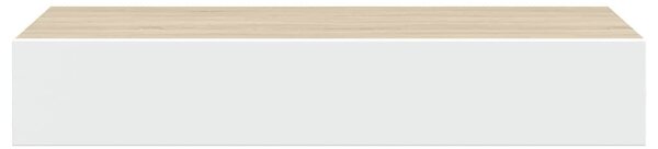 Falra szerelhető fiókos polc tölgyfa és fehér színben 60 x 23,5 x 10 cm MDF