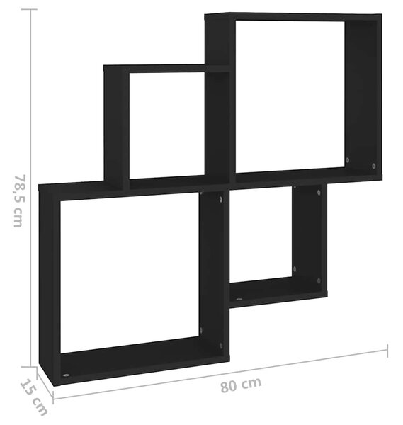 Fekete szerelt fa szögletes fali polc 80 x 15 x 78,5 cm