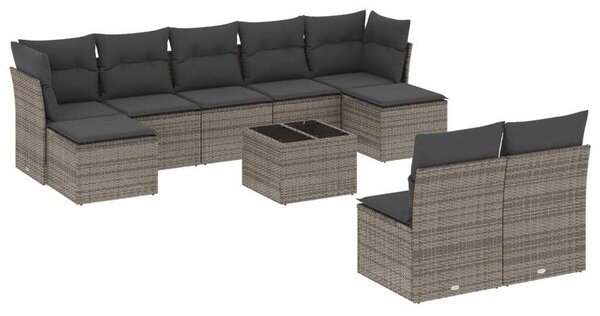 VidaXL Polyrattan Kerti Ülőgarnitúra - 10 részes - Szürke