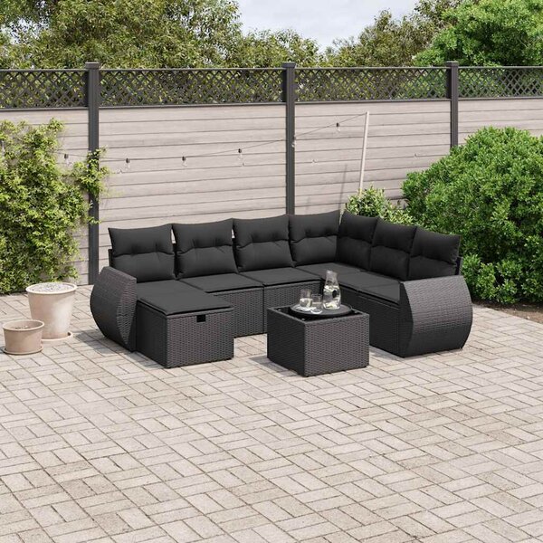 VidaXL Polyrattan Kerti Ülőgarnitúra - 8 részes - Fekete