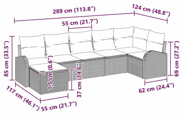 7 részes kertibútor szett párnákkal, szürke polirattan