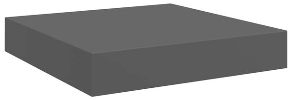 2 db magasfényű szürke MDF lebegő fali polc 23 x 23,5 x 3,8 cm