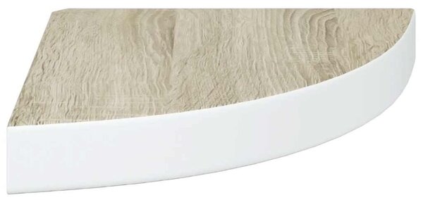 Tölgyszínű és fehér MDF fali sarokpolc 25 x 25 x 3,8 cm