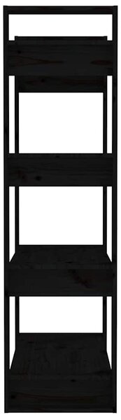 Fekete tömör fenyőfa könyvszekrény/térelválasztó 80x35x125 cm