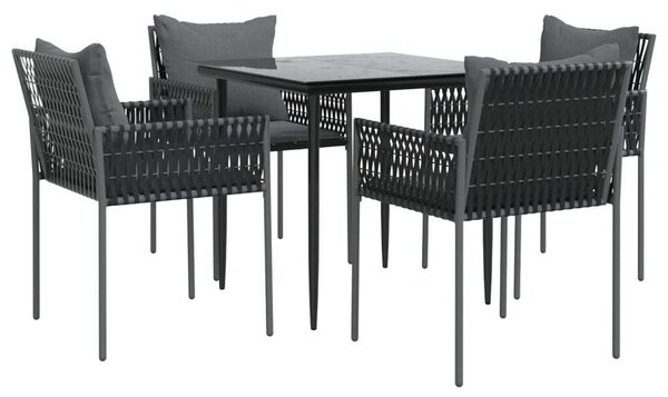 VidaXL 5-részes polyrattan és acél kerti étkezőgarnitúra párnával