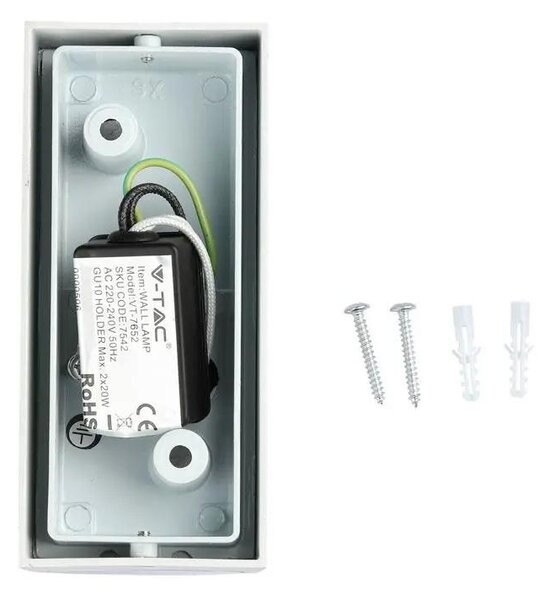 V-TAC kültéri, kerek, fehér fali lámpa, 2xGU10 foglalattal - SKU 7542