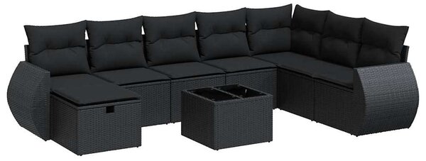 VidaXL 9 részes Kerti Ülőgarnitúra - Fekete Polyrattan