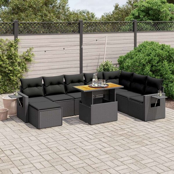 VidaXL 9 részes Kerti Ülőgarnitúra - Fekete Polyrattan