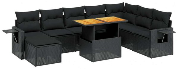VidaXL 9 részes Kerti Ülőgarnitúra - Fekete Polyrattan