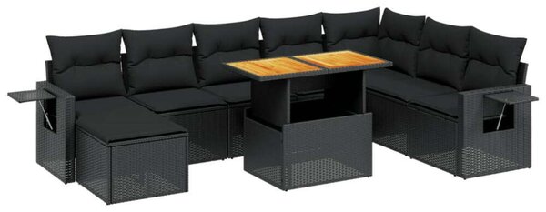 VidaXL 9 részes Kerti Ülőgarnitúra - Fekete Polyrattan