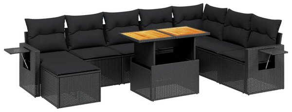 VidaXL 9 részes Kerti Ülőgarnitúra - Fekete Polyrattan