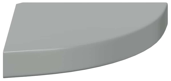 Magasfényű szürke MDF lebegő sarokpolc 25 x 25 x 3,8 cm