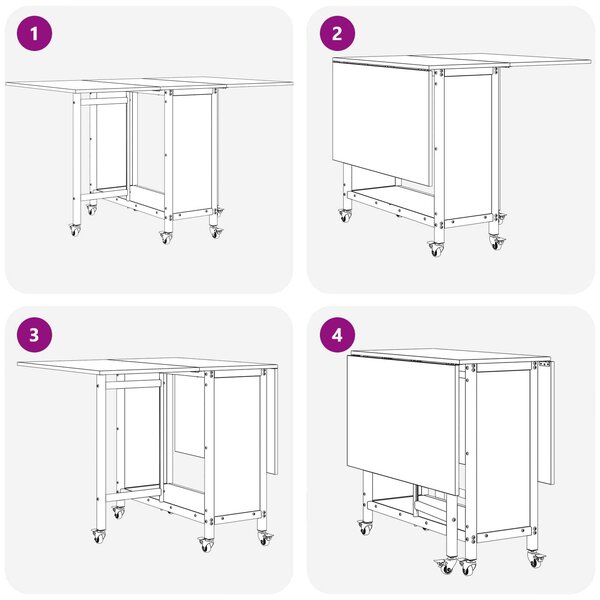 VidaXL Összecsukható étkezőasztal görgőkkel 130 x 80 x 76,5 cm acél PB