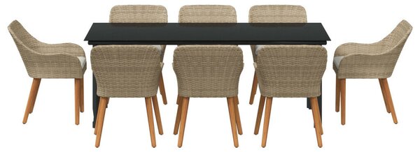9 Darabos Kerti Étkezőszett Bézs Poly Rattan