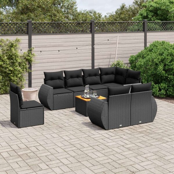 VidaXL Polyrattan Kerti Ülőgarnitúra - 9 részes - Fekete